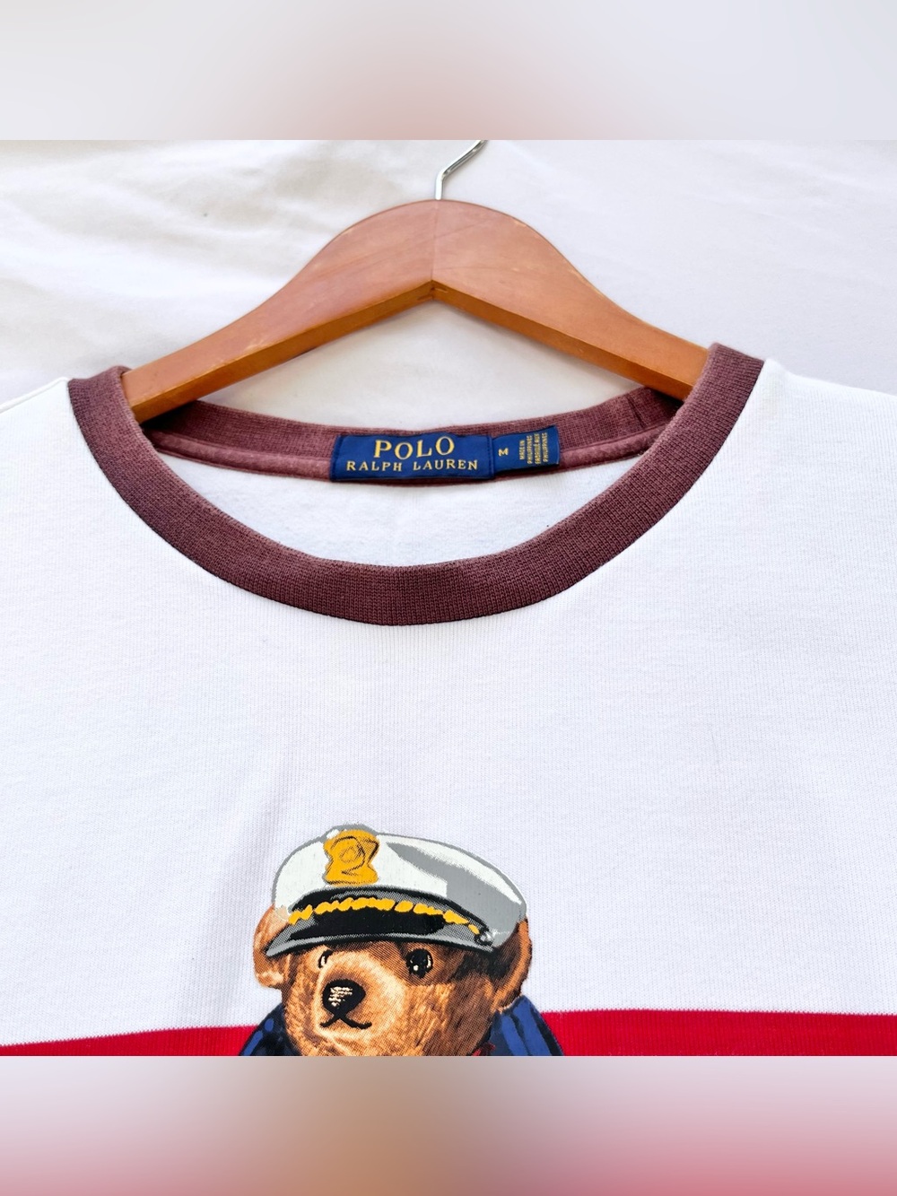 POLO RALPH LAUREN | MEDIUM SAILOR BEAR STRIPED SWEATSHIRT RED & WHITE - Picture 3 of 5